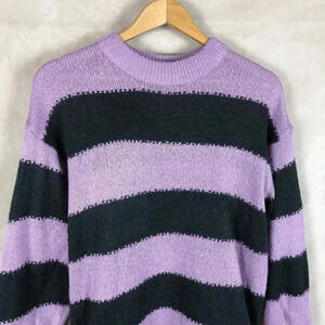 H&M Purple Striped Open Knit Crewneck Sweater NWOT XS